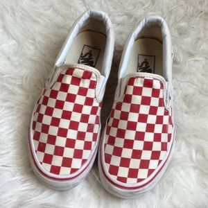 Red and White Checkered Slip On Vans